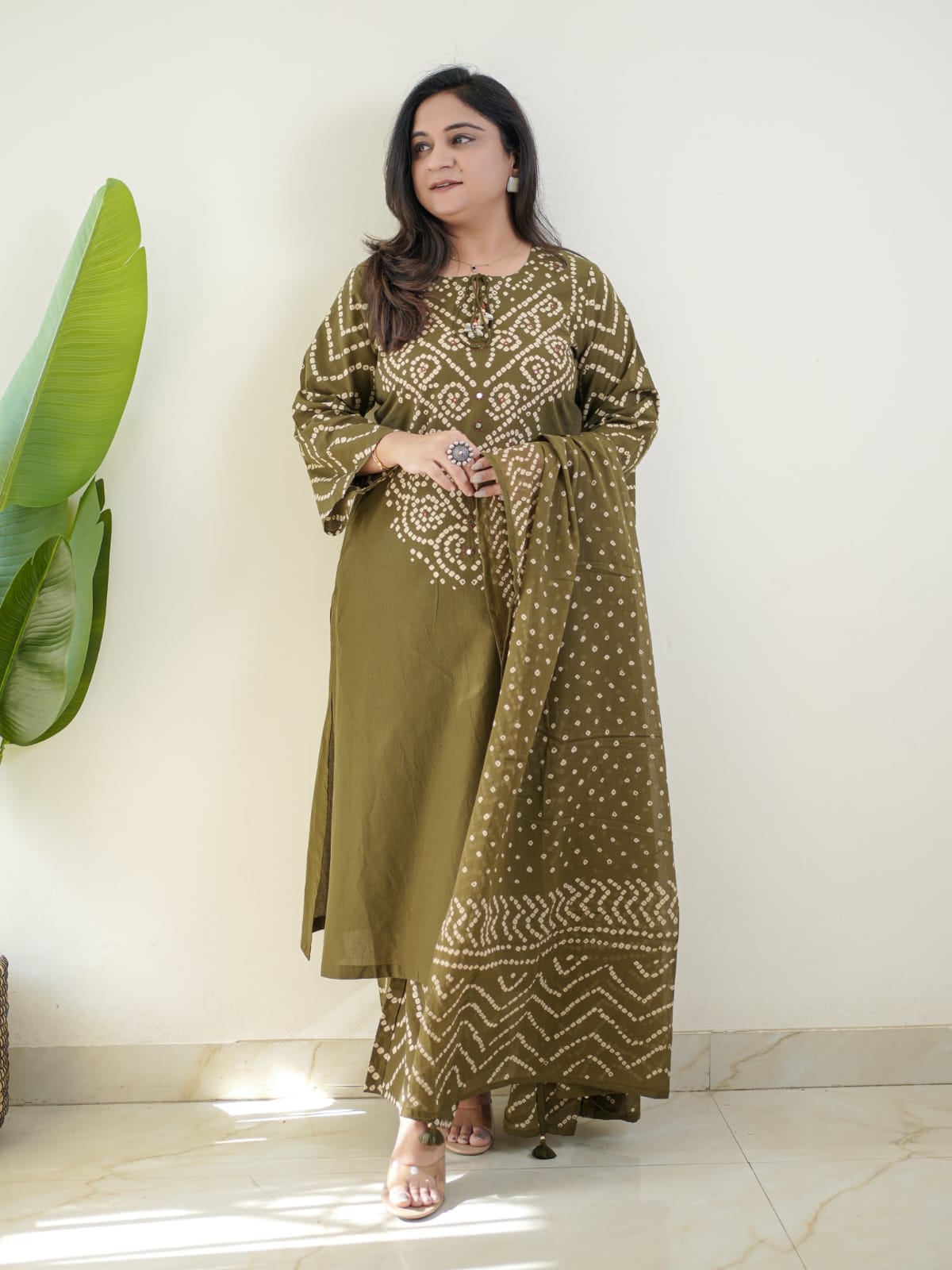 Women's Premium Cotton Bandhani Print Kurta Set with Cotton Dupatta