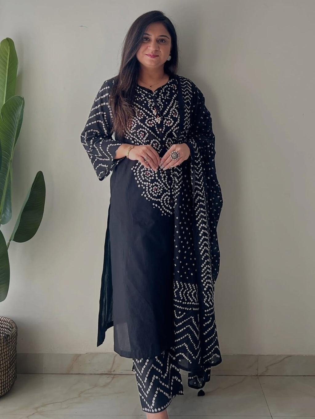 Women's Premium Cotton Bandhani Print Kurta Set with Cotton Dupatta