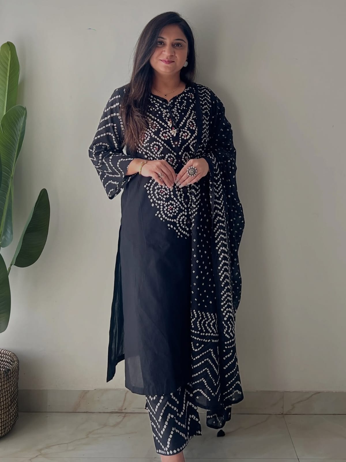 Women's Premium Cotton Bandhani Print Kurta Set with Cotton Dupatta