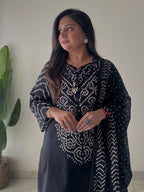 Women's Premium Cotton Bandhani Print Kurta Set with Cotton Dupatta