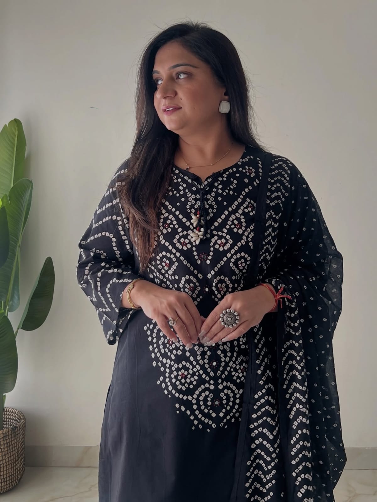 Women's Premium Cotton Bandhani Print Kurta Set with Cotton Dupatta