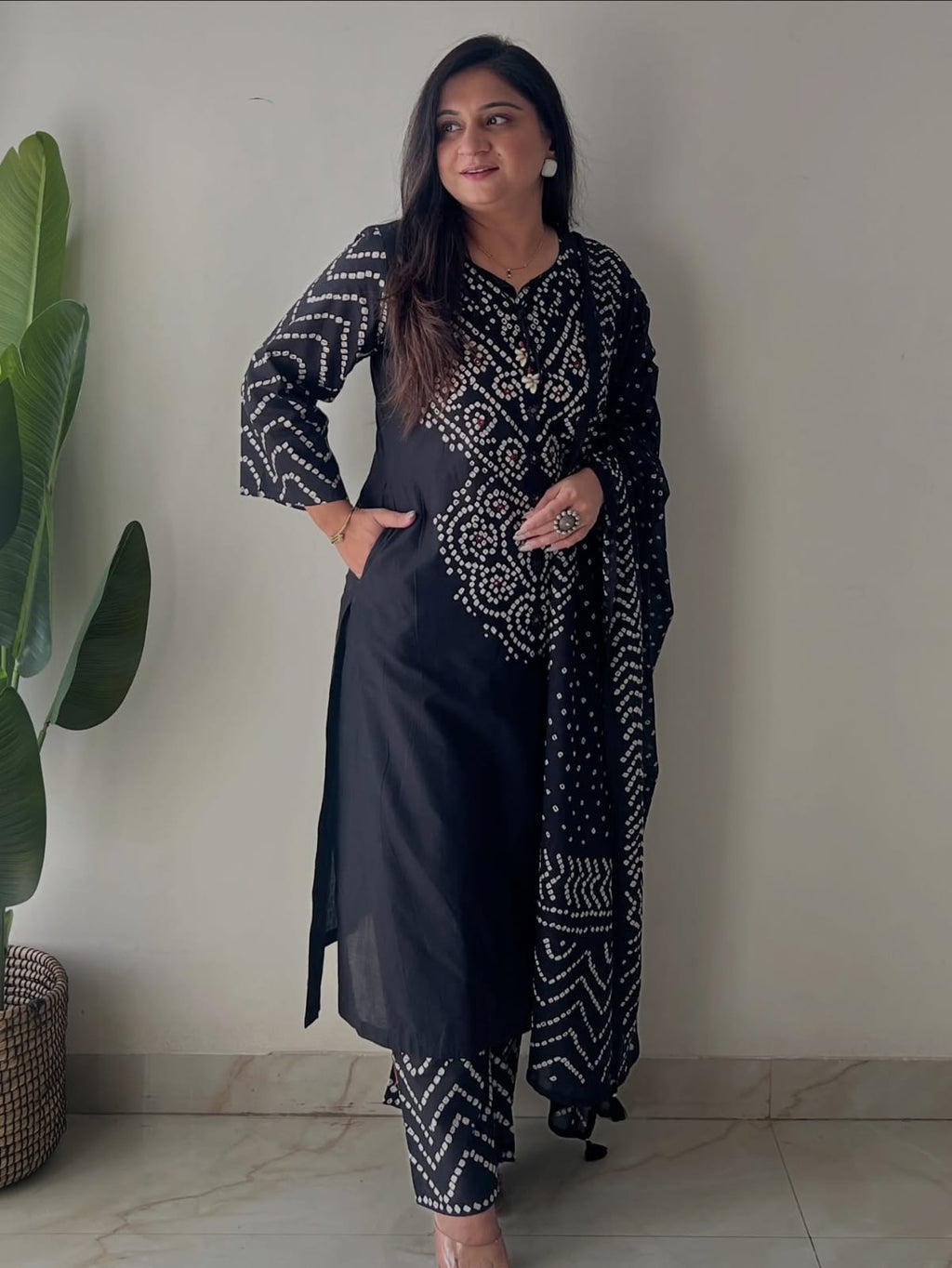 Women's Premium Cotton Bandhani Print Kurta Set with Cotton Dupatta