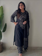 Women's Premium Cotton Bandhani Print Kurta Set with Cotton Dupatta