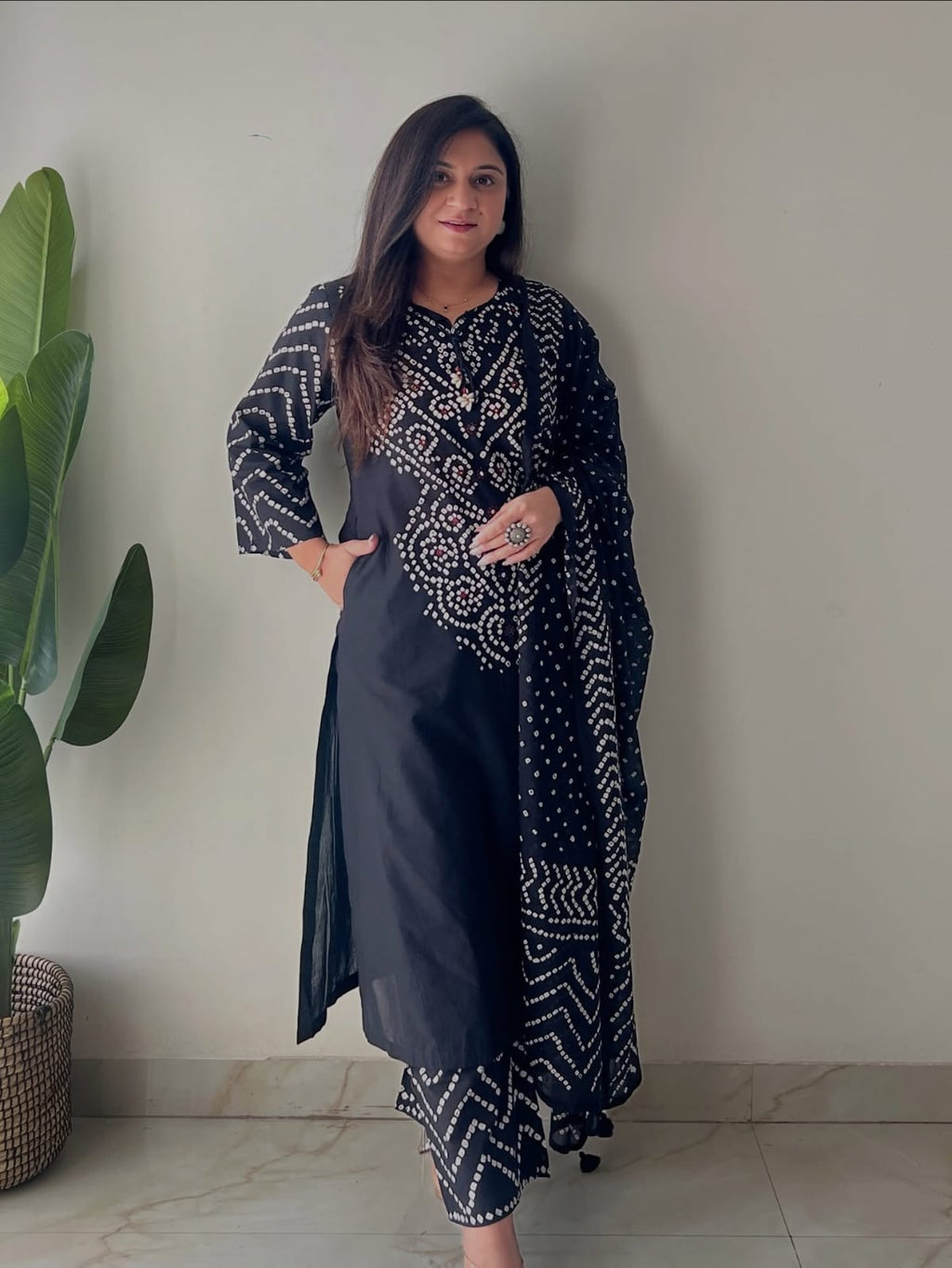 Women's Premium Cotton Bandhani Print Kurta Set with Cotton Dupatta
