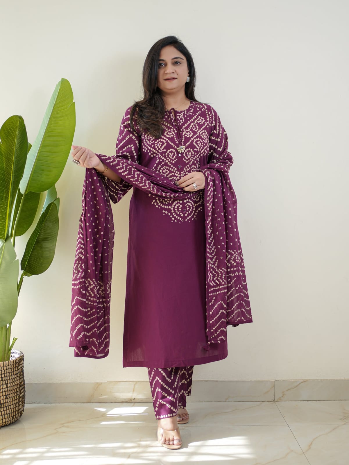 Women's Premium Cotton Bandhani Print Kurta Set with Cotton Dupatta