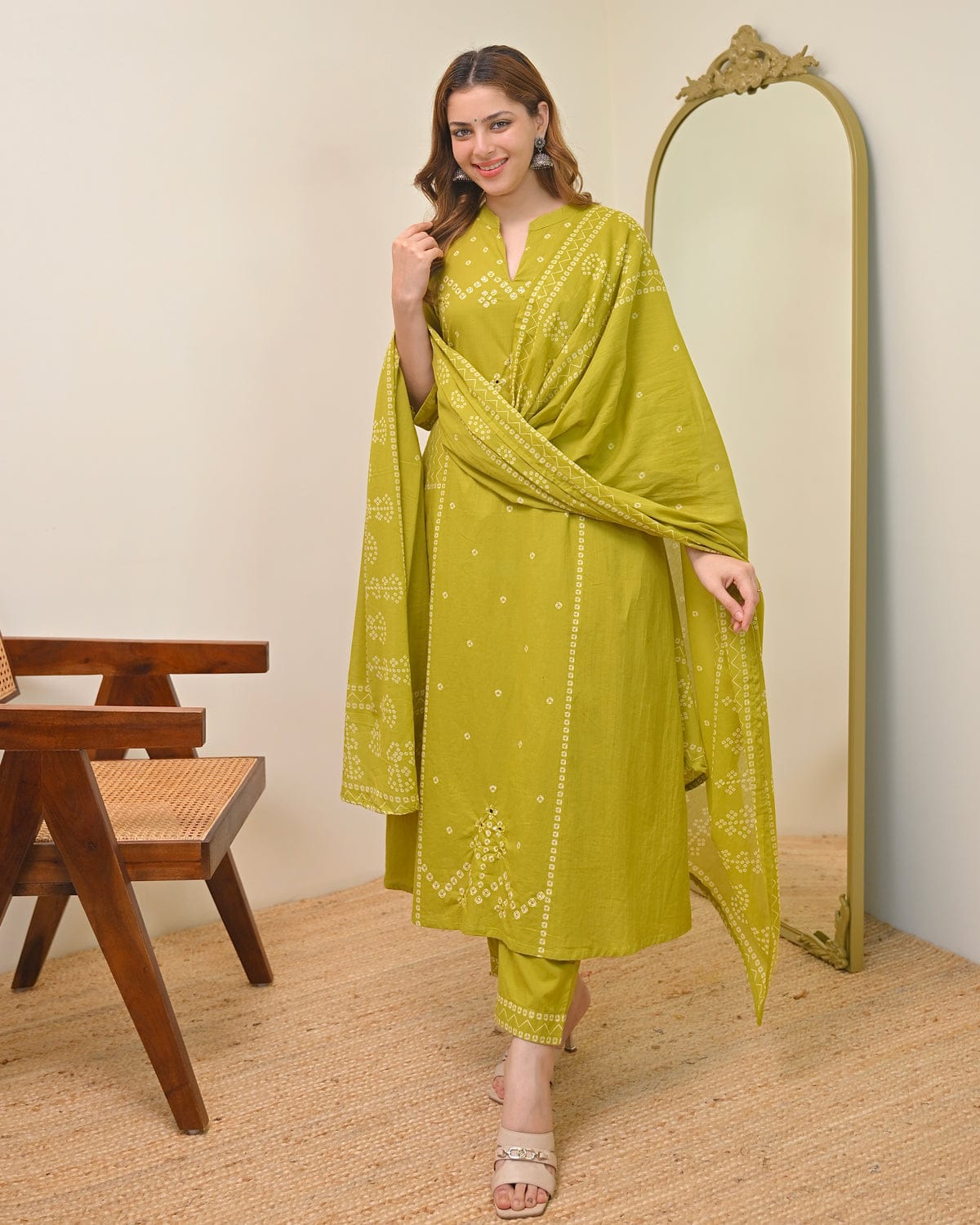 Traditional Printed Cotton Kurta Set with Dupatta