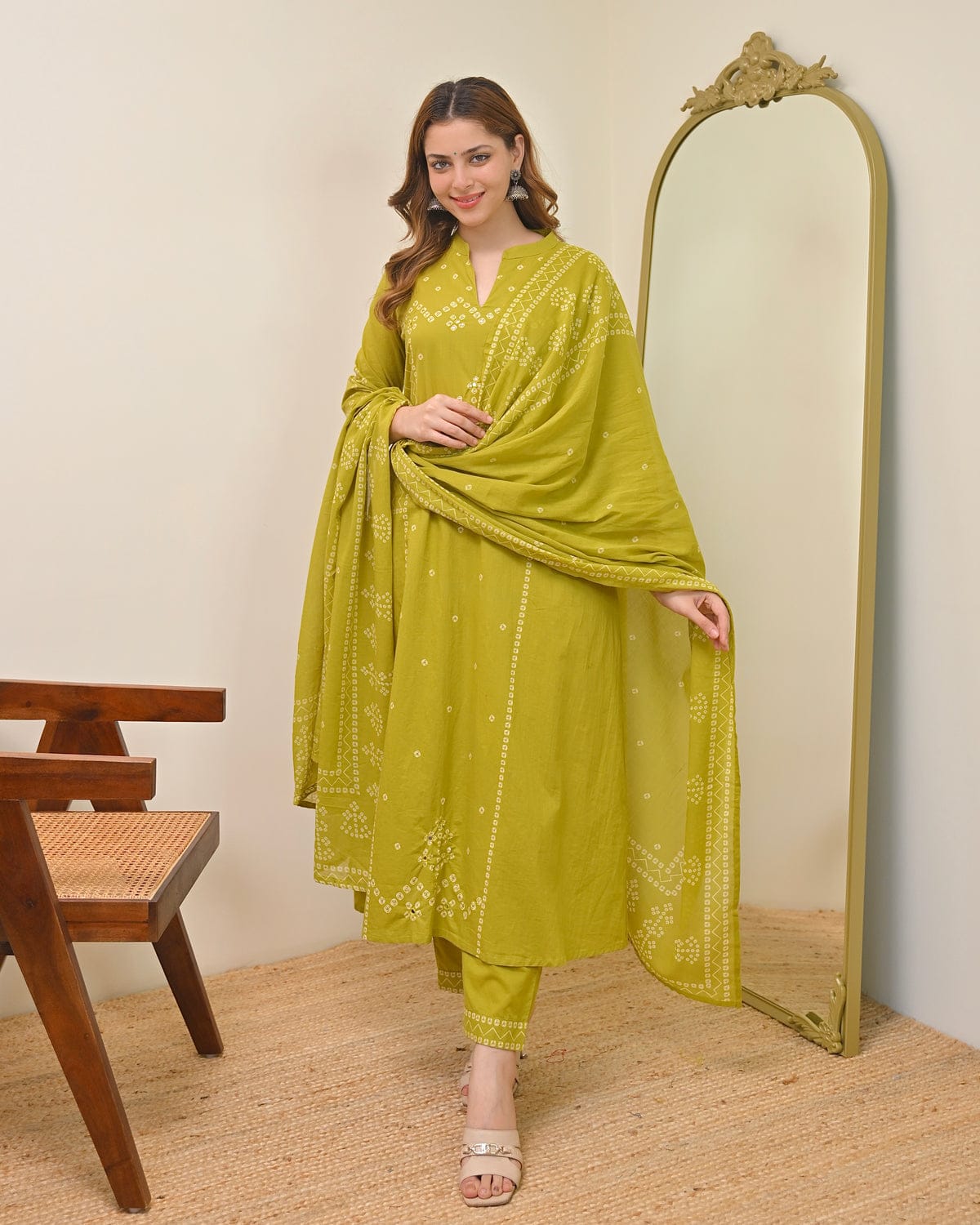Traditional Printed Cotton Kurta Set with Dupatta