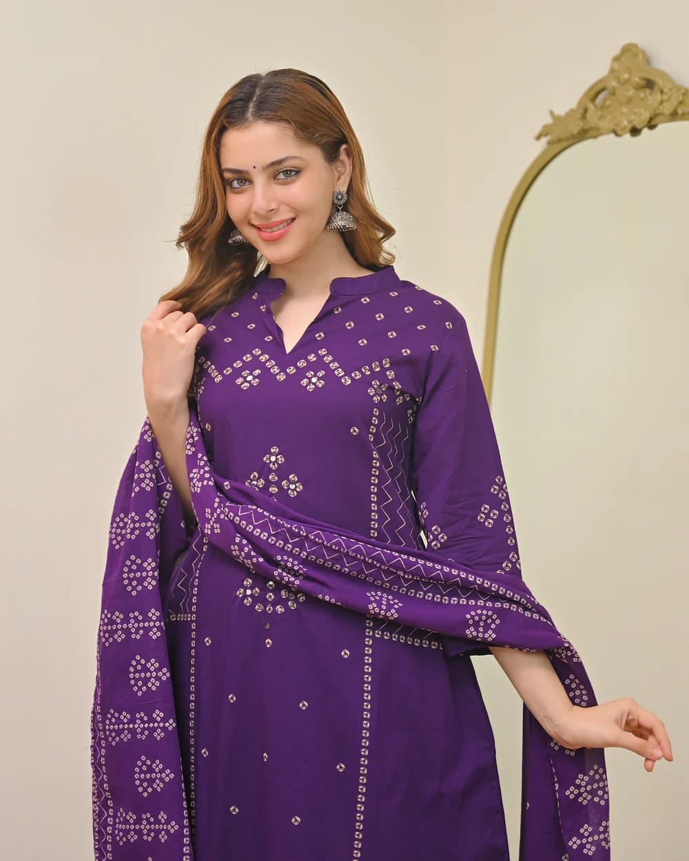 Traditional Printed Cotton Kurta Set with Dupatta