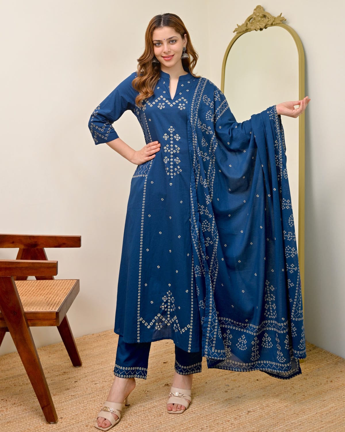 Traditional Printed Cotton Kurta Set with Dupatta