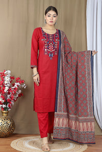 Women's Dabu Cotton Kurta Set with Printed Dupatta