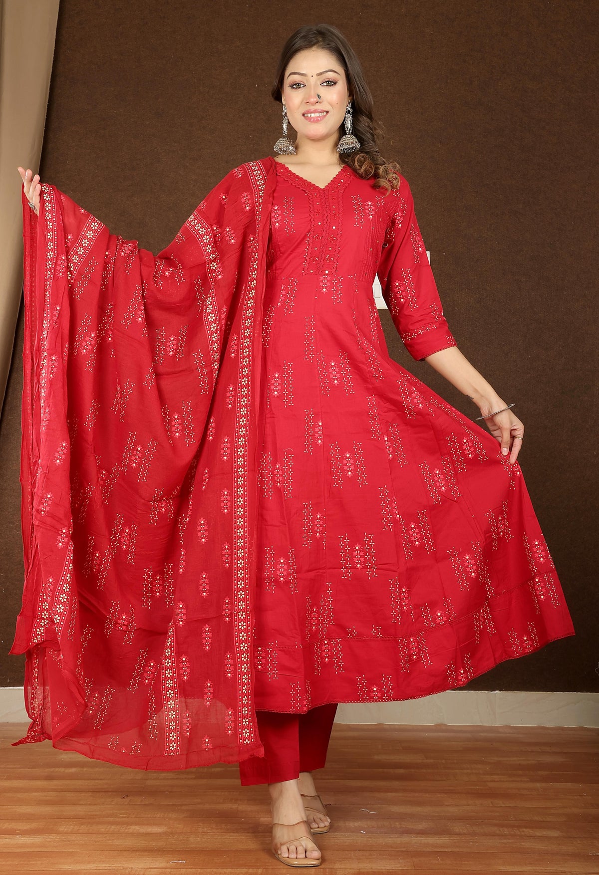 Women's Soft Cotton Anarkali Suit Set