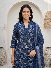 Women's Soft Cotton Kurta Set with Mulmul Dupatta