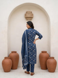 Women's Soft Cotton Kurta Set with Mulmul Dupatta